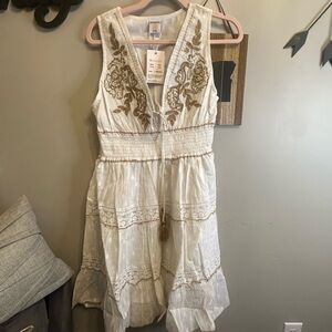 Embroidered Mini Dress with Tassel Detail